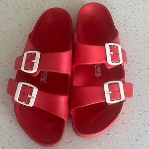 Bold Red Buckled Sandals